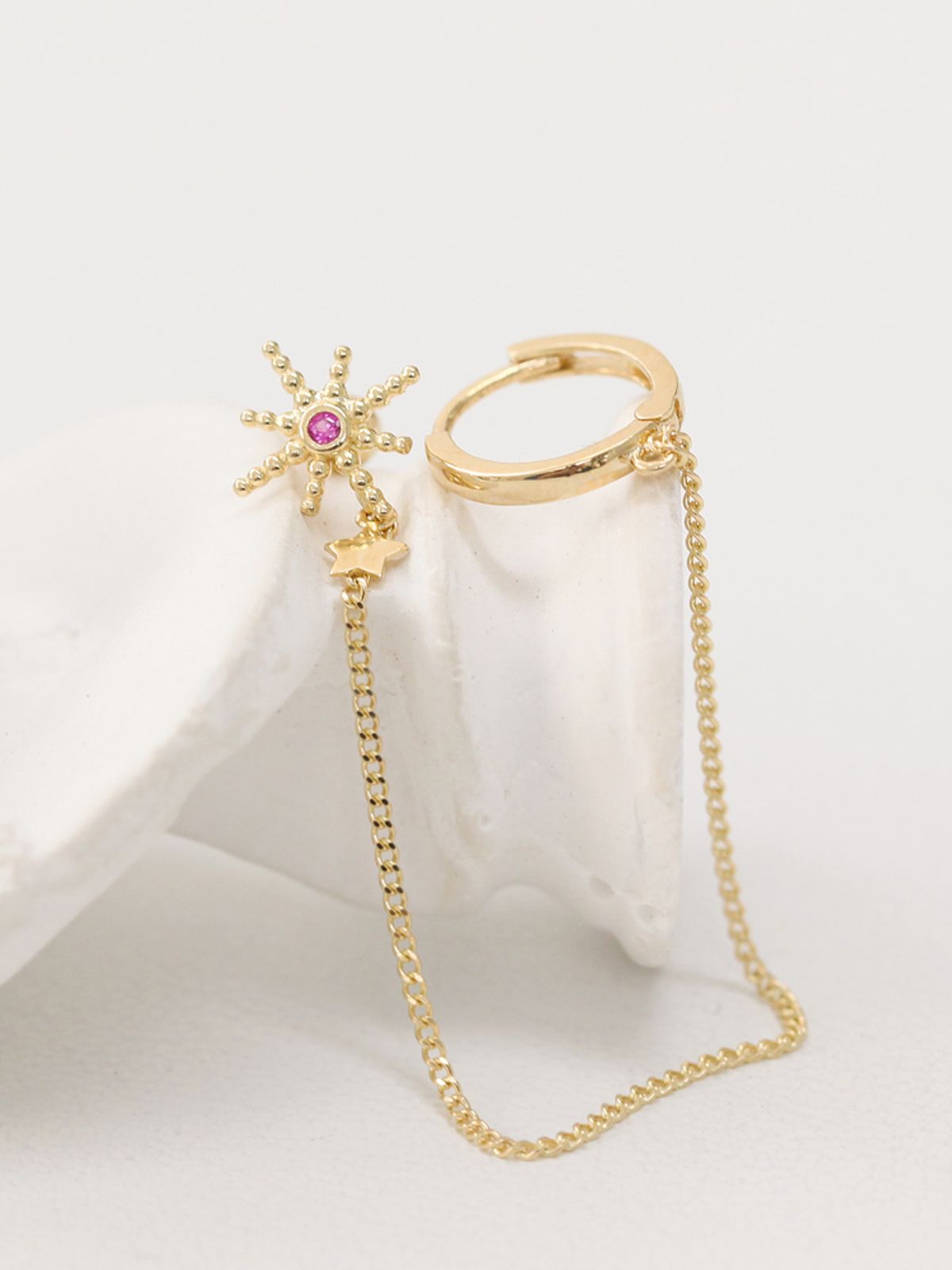 미니멀피어싱(MINIMALPIERCING) 14K 별 체인 링 피어싱 귀걸이