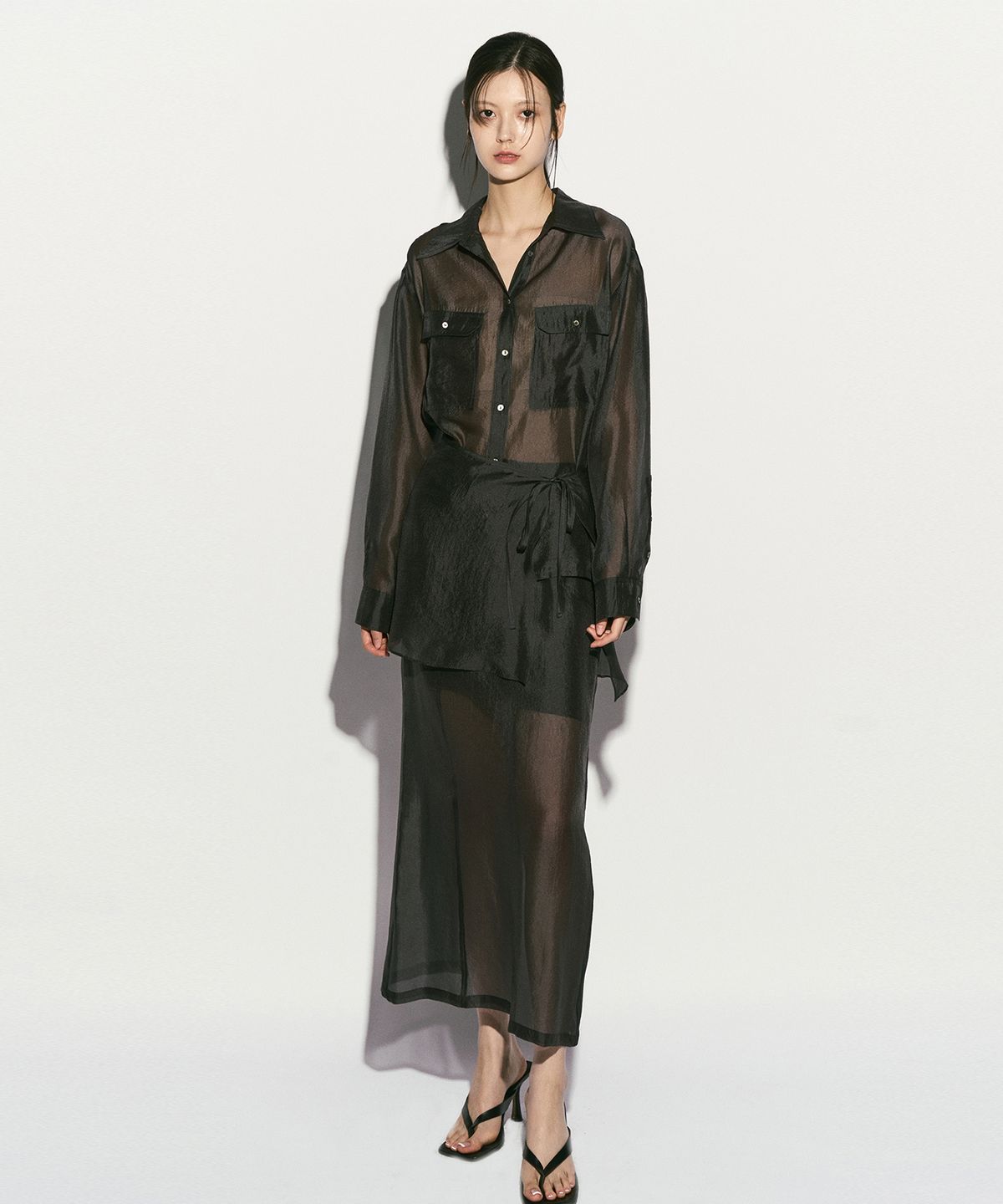 리이(RE RHEE) SHEER CUPRO SHIRTS MIDNIGHT NAVY