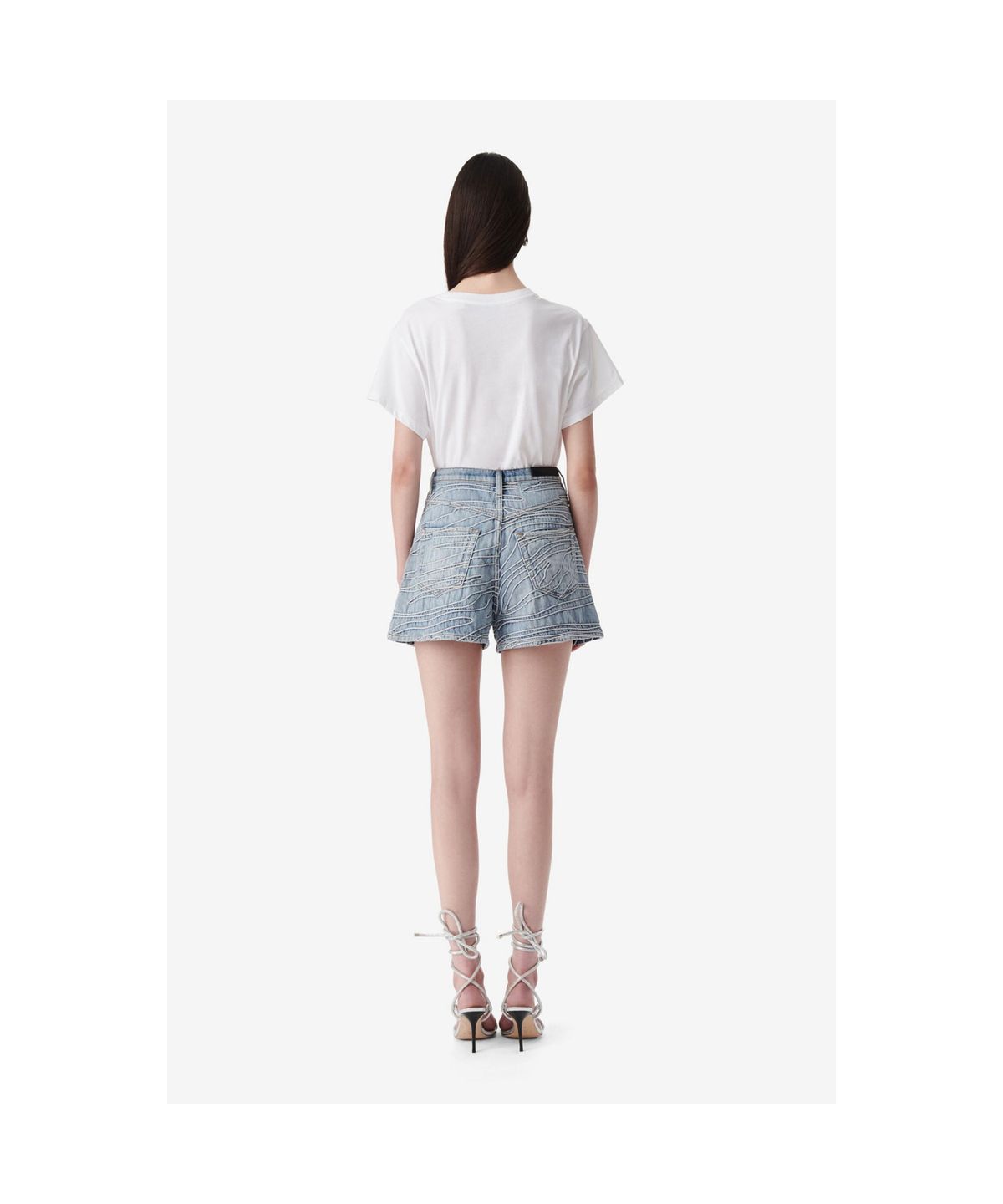 이로 우먼(IROWOMEN) VINY 패턴 데님 쇼츠 - Blue Pattern