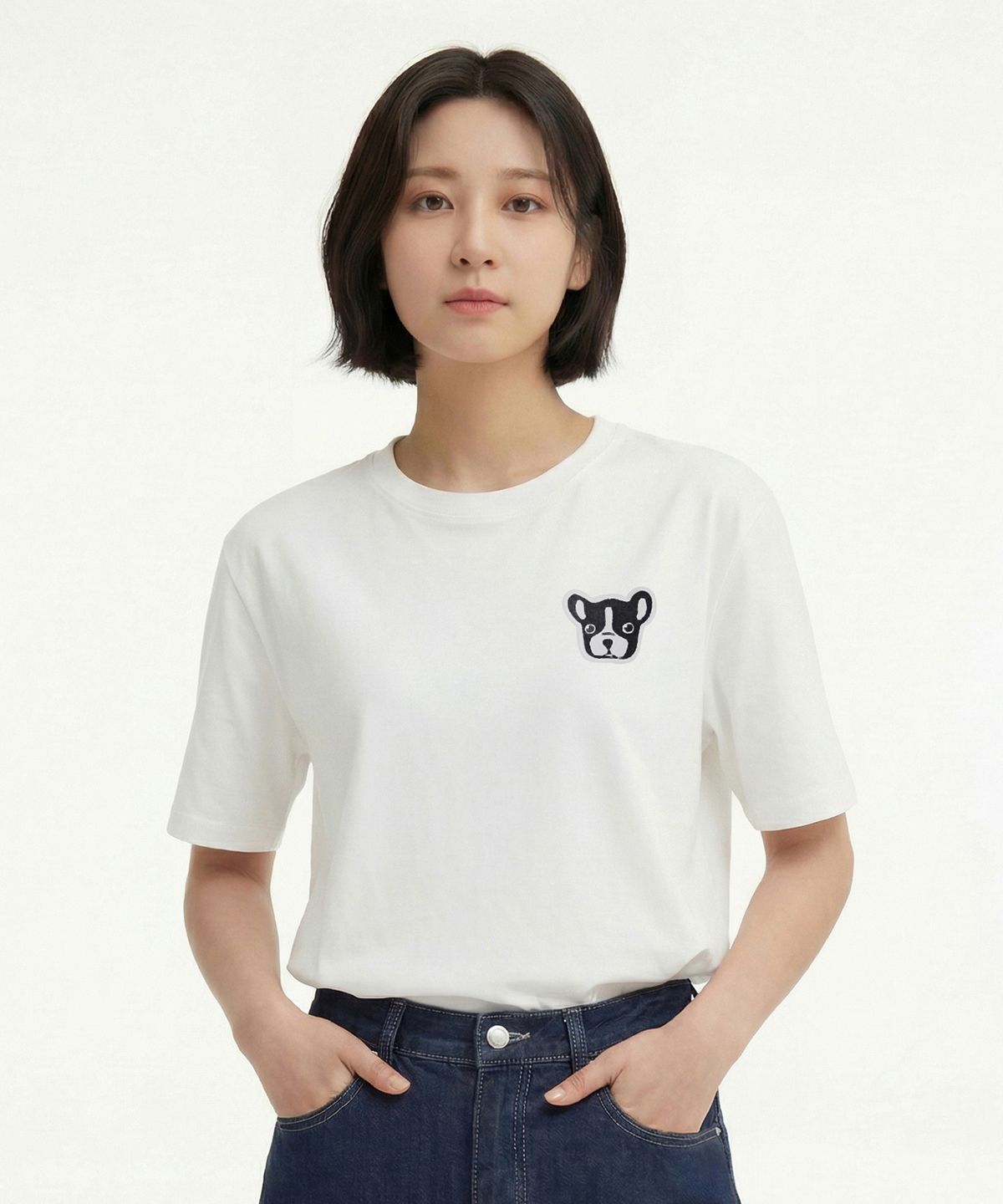 옥스타(OKSTAR) 불독 자수패치 반팔티