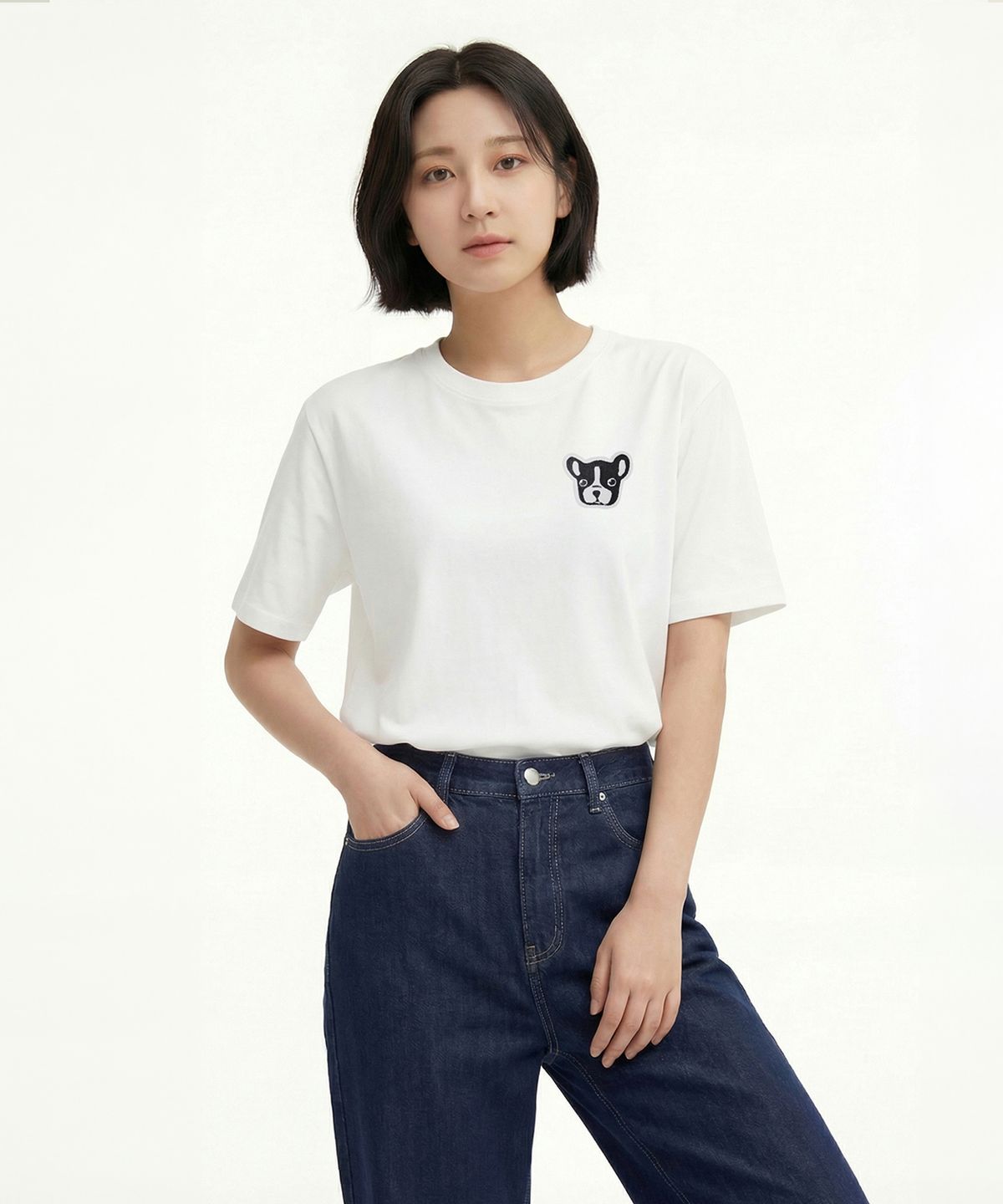 옥스타(OKSTAR) 불독 자수패치 반팔티