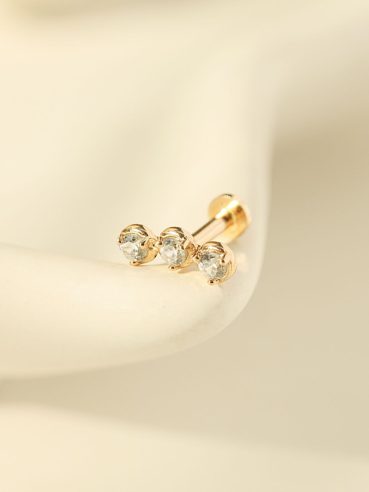 미니멀피어싱(MINIMALPIERCING) 14K 인터널 트리오 큐빅 라블렛 피어싱