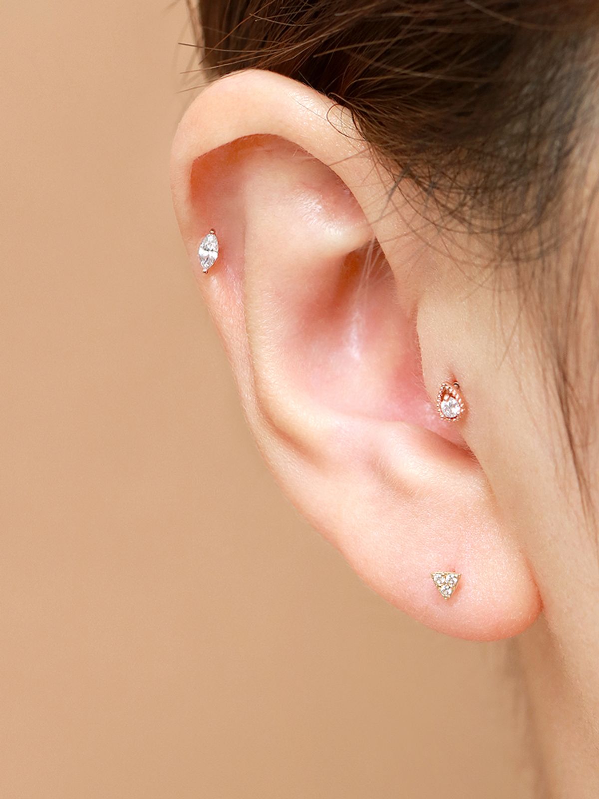 미니멀피어싱(MINIMALPIERCING) 14K 인터널 미니 큐빅 라블렛 피어싱 3종