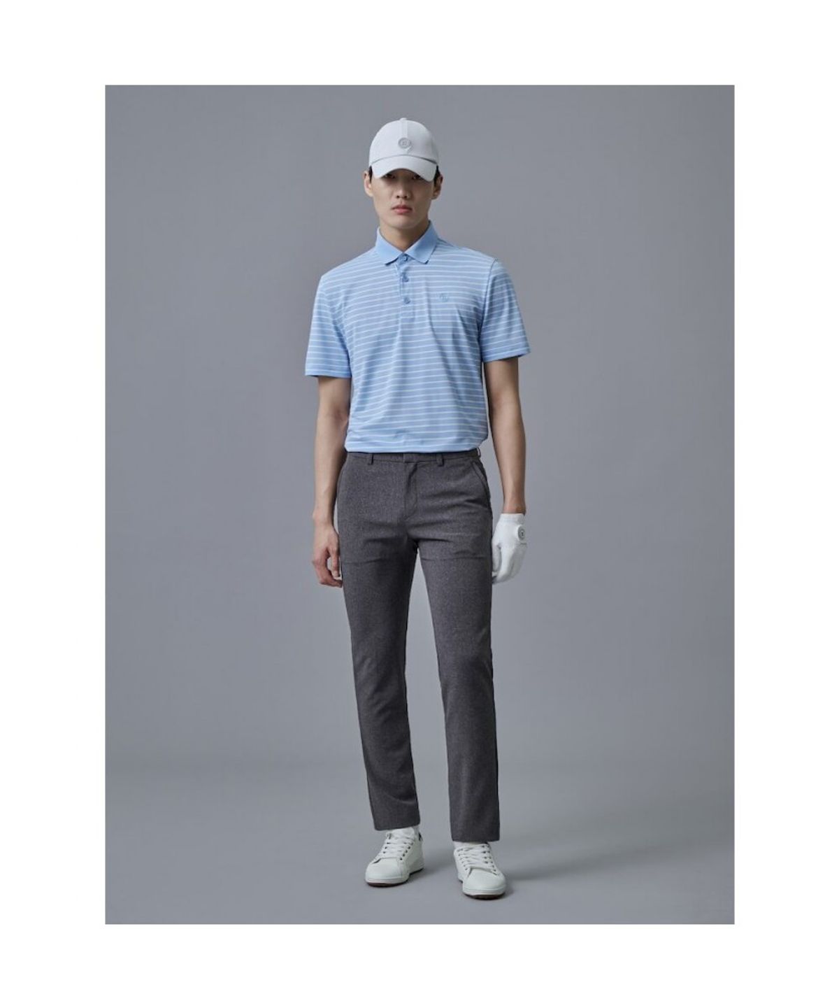 빈폴골프(BEANPOLE GOLF) 남성 냉감 잔스트라이프 반팔 티셔츠 - 스카이 블루