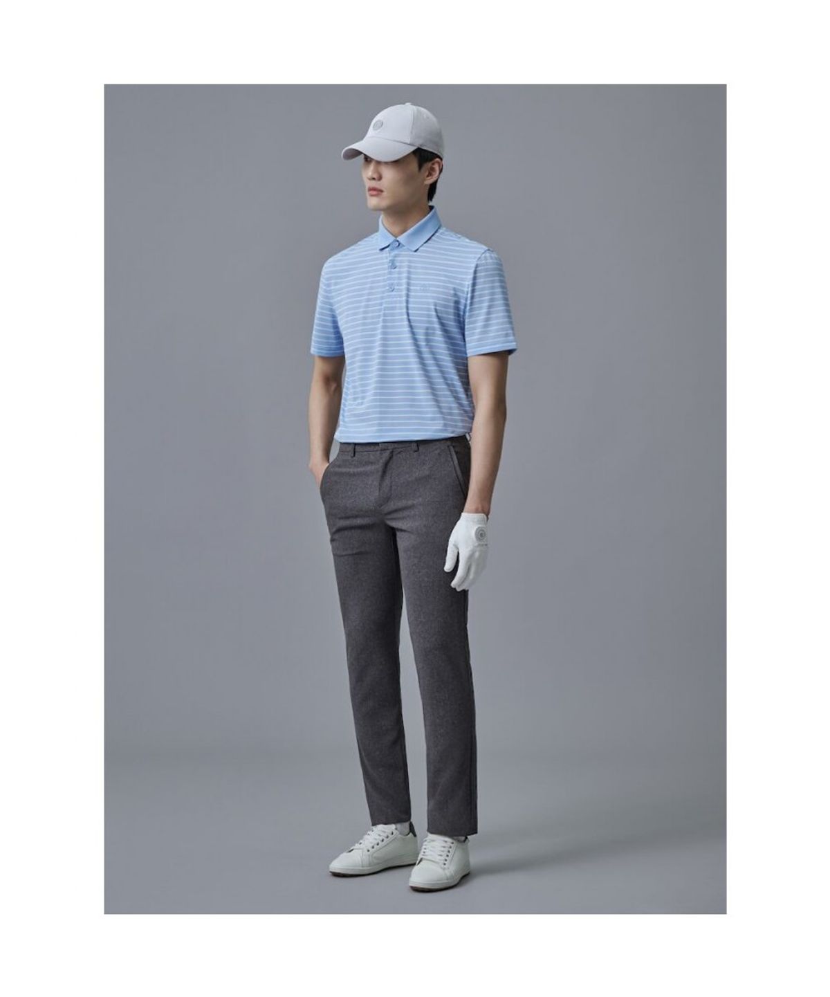 빈폴골프(BEANPOLE GOLF) 남성 냉감 잔스트라이프 반팔 티셔츠 - 스카이 블루