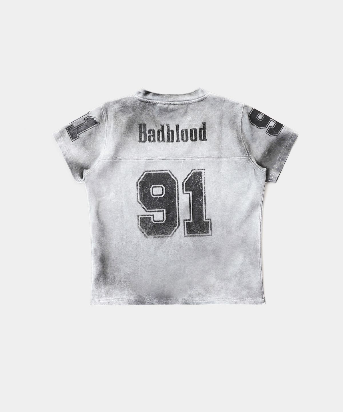 배드블러드(BADBLOOD) 91 크랙 프린트 브이넥 티셔츠 - 화이트