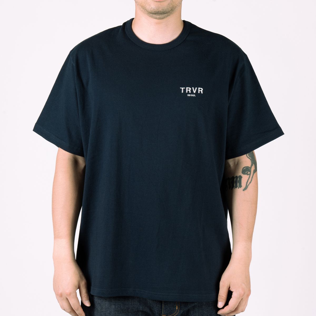 티알브이알(TRVR) Short Sleeve Embroidery Navy