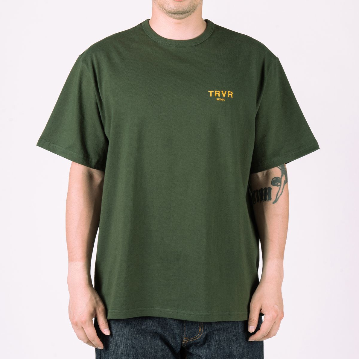 티알브이알(TRVR) Short Sleeve Embroidery Deep Green