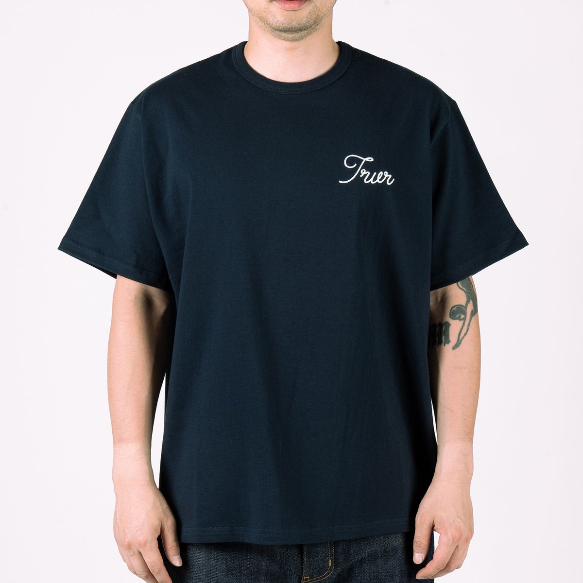 티알브이알(TRVR) Short Sleeve Chain Stitch Navy