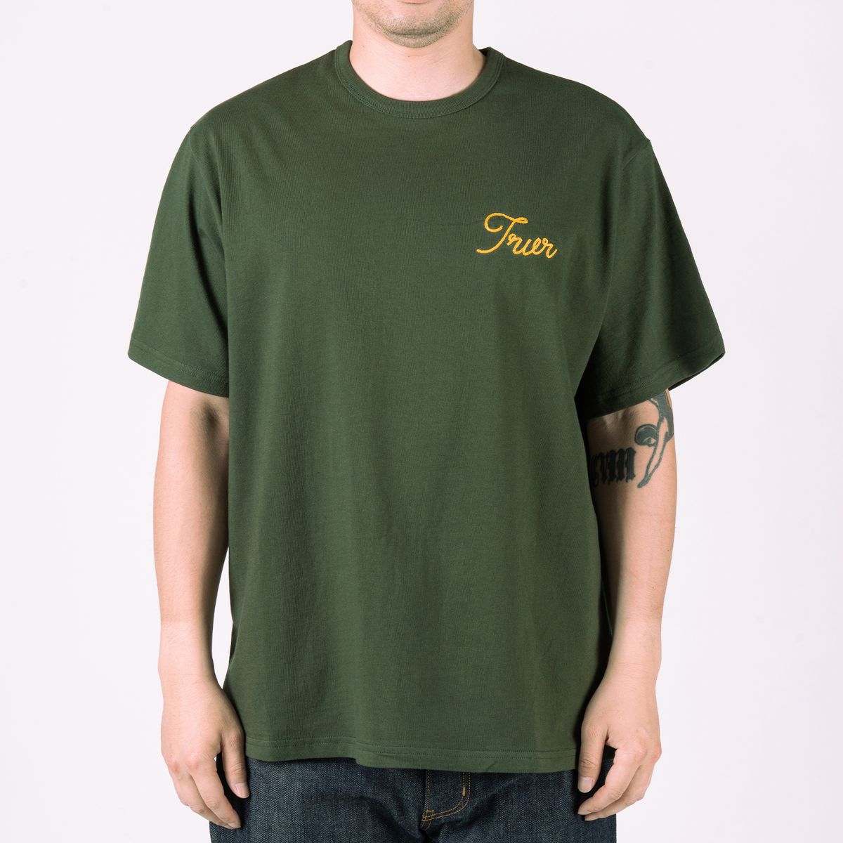 티알브이알(TRVR) Short Sleeve Chain Stitch Deep Green