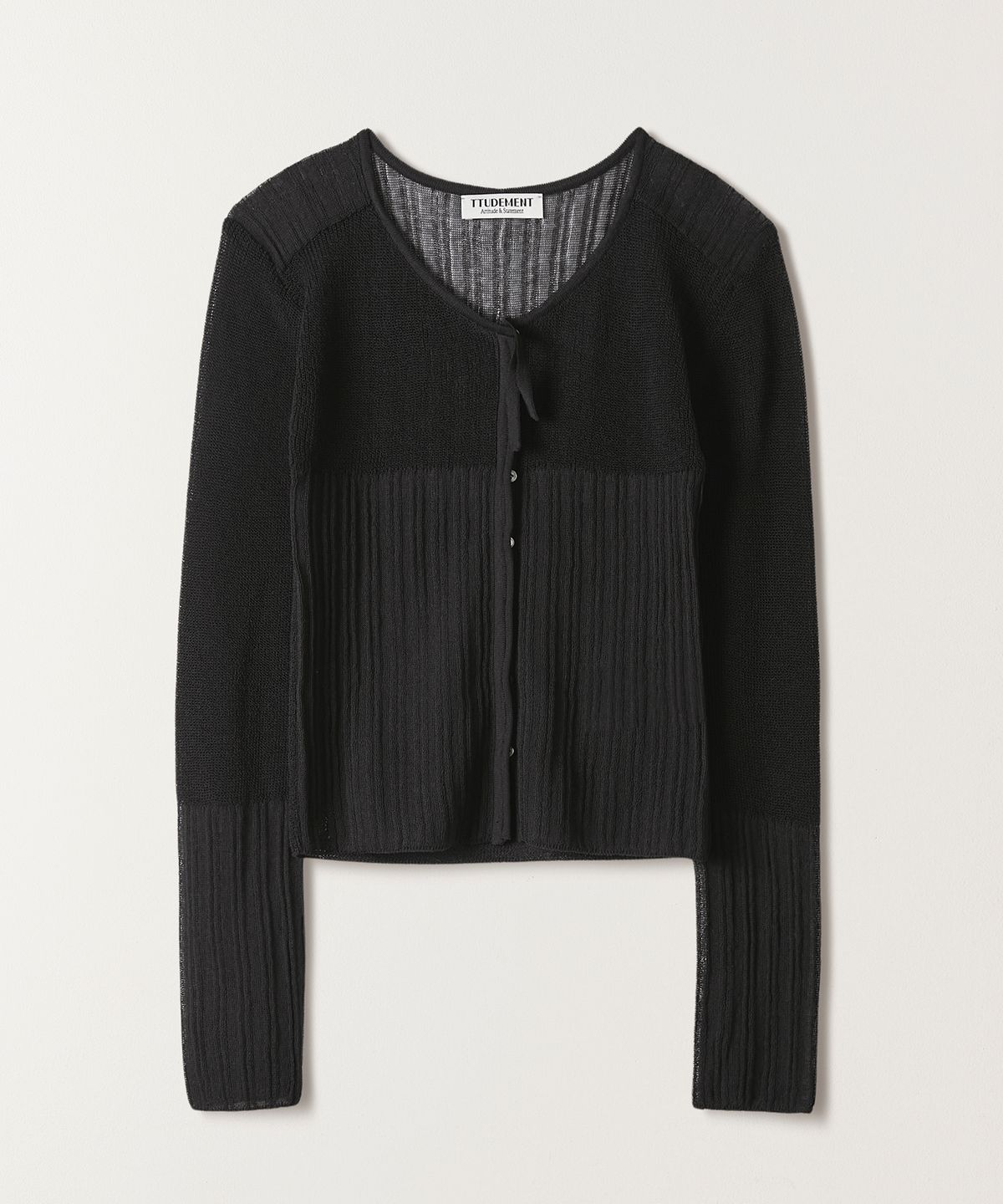 튜드먼트(TTUDEMENT) SHEER RIB CARDIGAN CHARCOAL