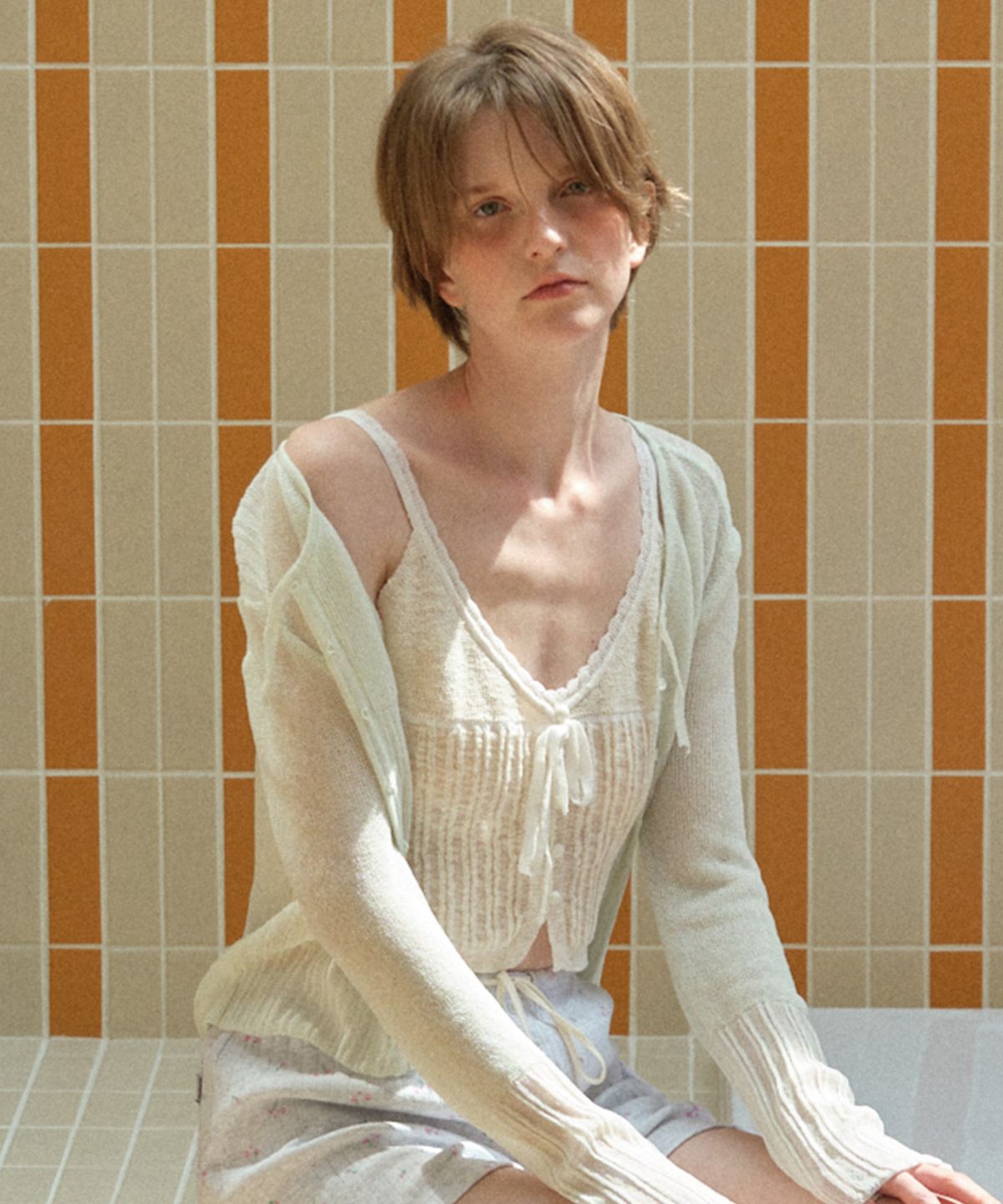 튜드먼트(TTUDEMENT) RIBBON KNIT BUSTIER LIGHT BEIGE