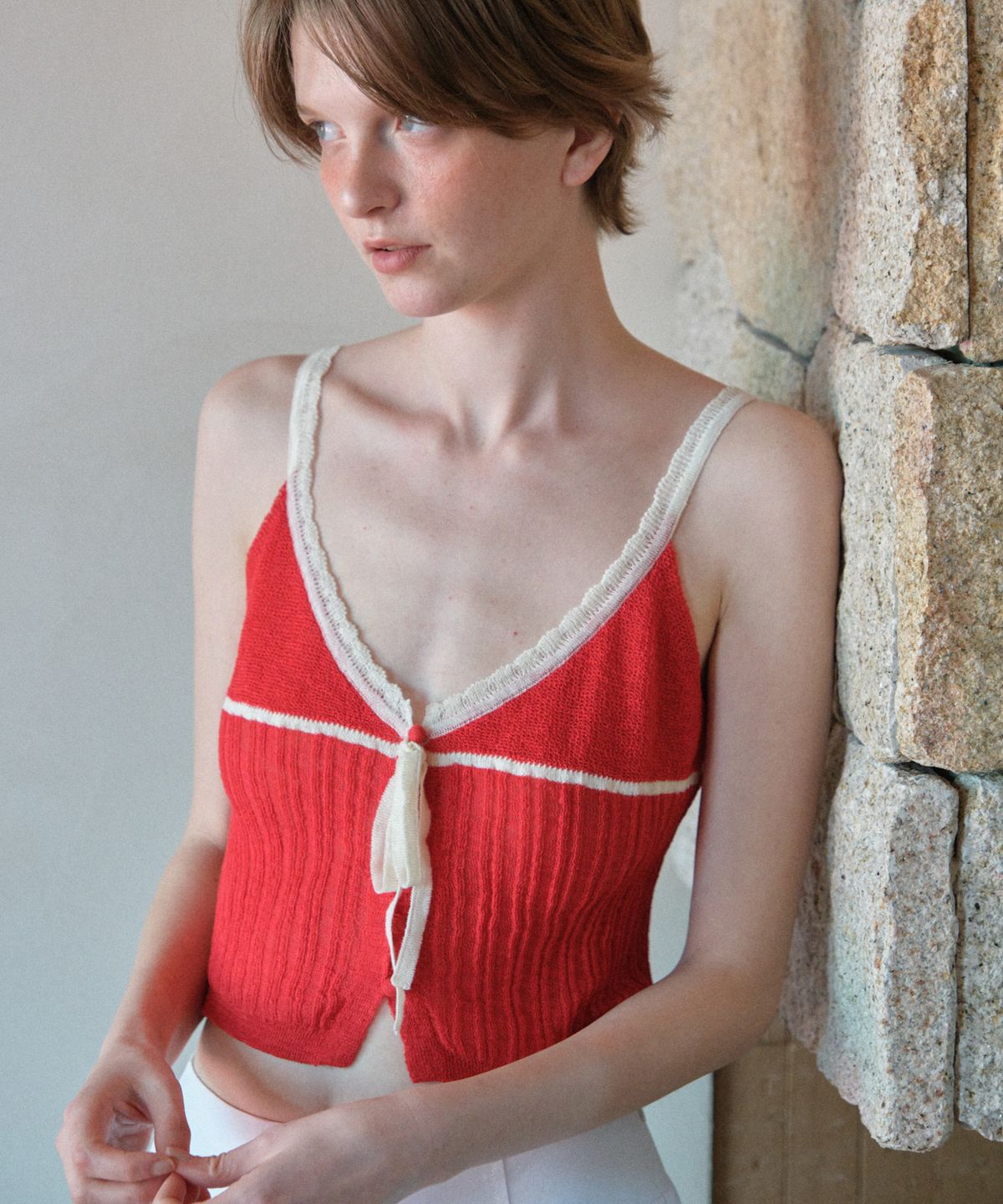 튜드먼트(TTUDEMENT) RIBBON KNIT BUSTIER RED