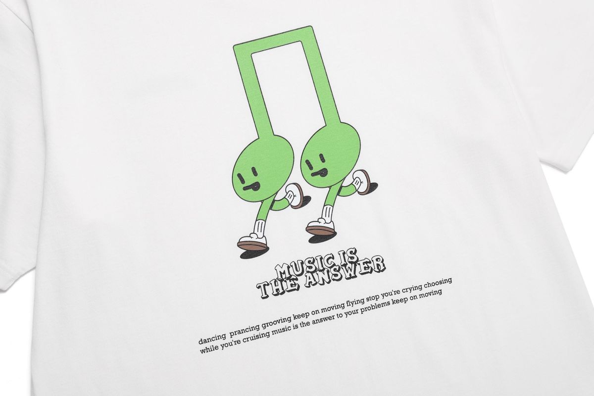 바쥬비쥬(BAJOO BIJOO) MUSICAL NOTE GRAPHIC T-SHIRT  [WHITE-GREEN]