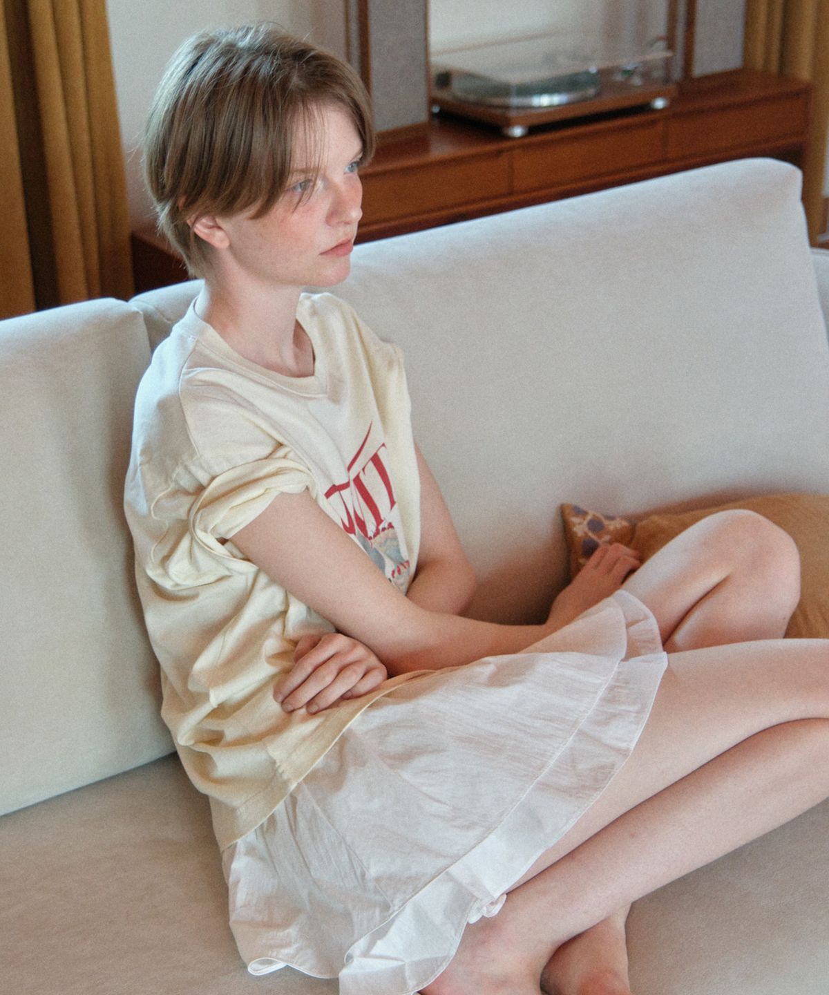 튜드먼트(TTUDEMENT) SHIRRING MINI SKIRT WHITE