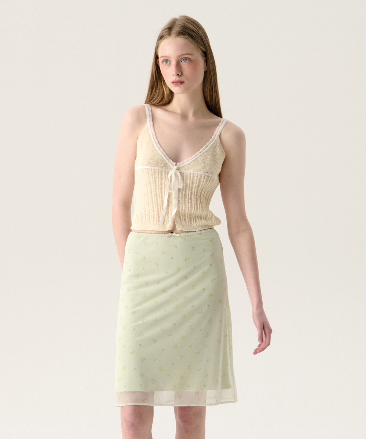 튜드먼트(TTUDEMENT) BLOOMING FLOWER MIDI SKIRT MINT
