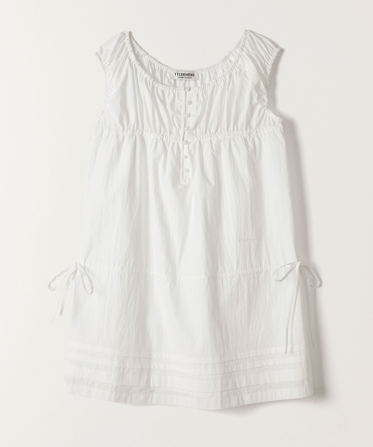 튜드먼트(TTUDEMENT) SHIRRING BABY DOLL DRESS WHITE
