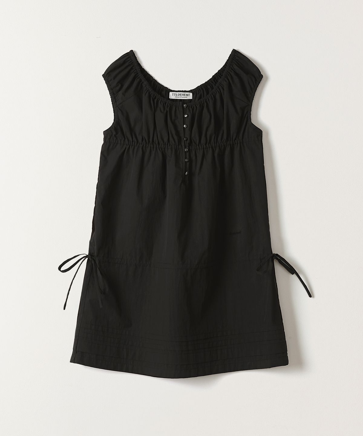 튜드먼트(TTUDEMENT) SHIRRING BABY DOLL DRESS BLACK