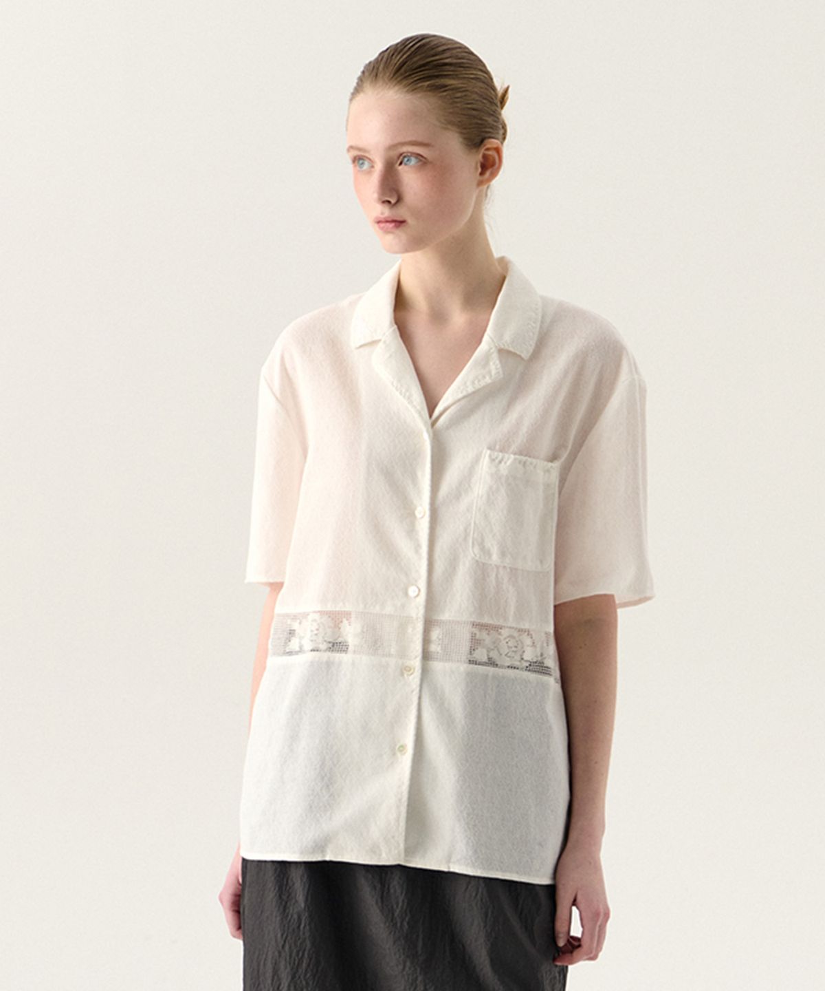 튜드먼트(TTUDEMENT) FRENCH LACE SHIRT IVORY