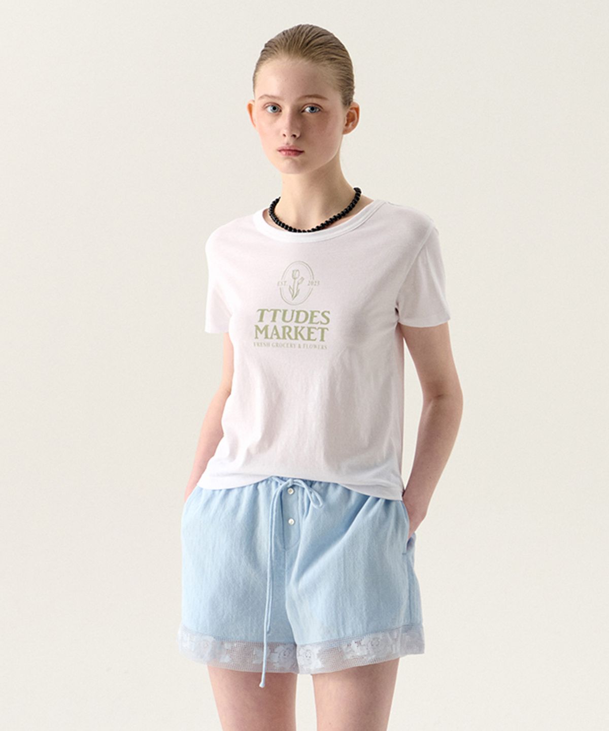 튜드먼트(TTUDEMENT) FRENCH LACE SHORTS BLUE