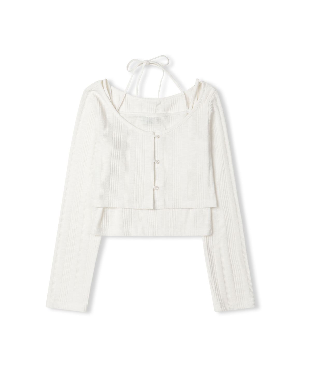 레더리(LEATHERY) 홀터넥 슬리브리스 가디건 세트 [WHITE]