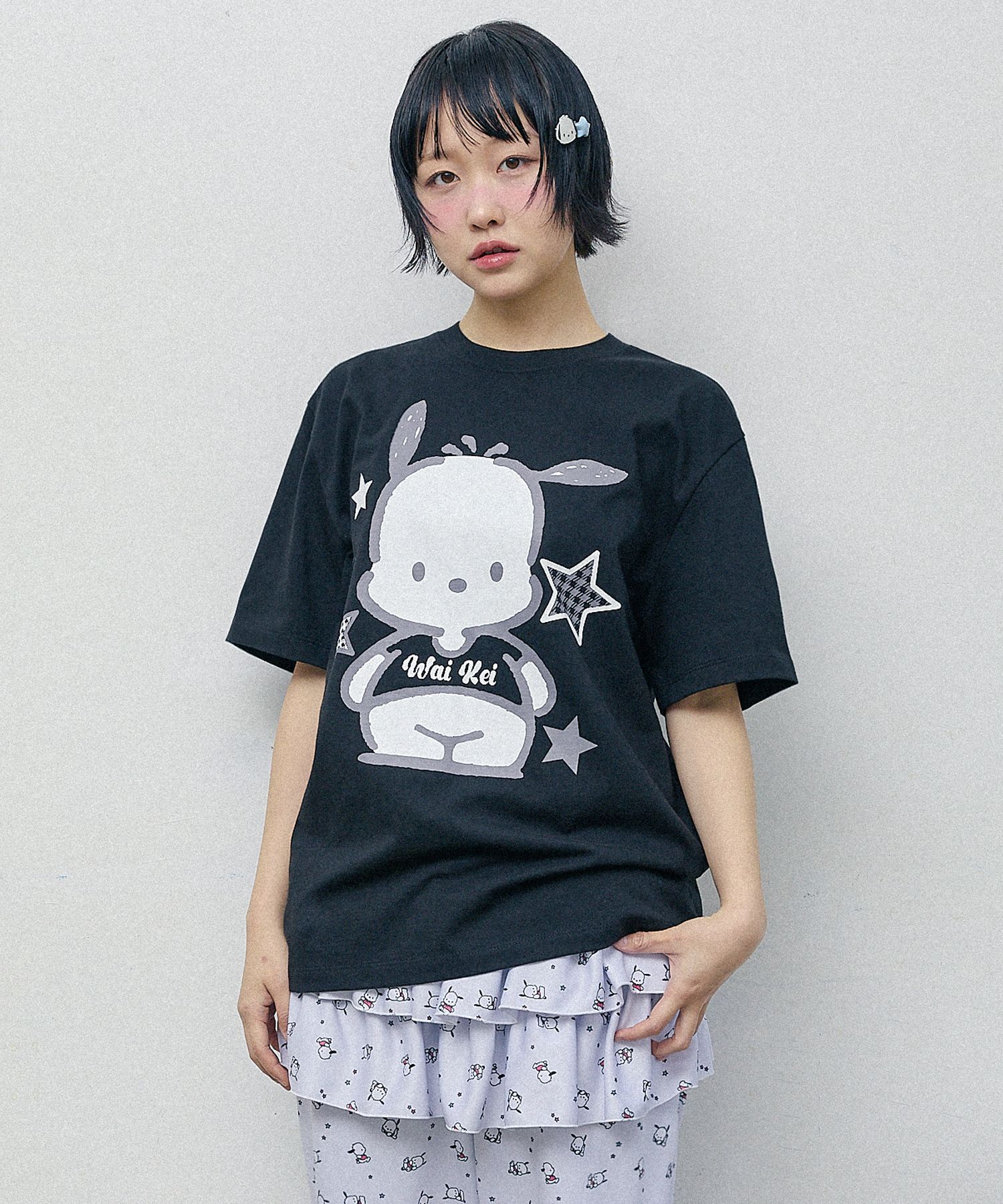 ★WAIKEI★ Chill Pochaco Stripe Short Sleeve T-shirt Black Y MUSINSA公式 | WAI KEI Pochaco with star short sleeve t-shirt
