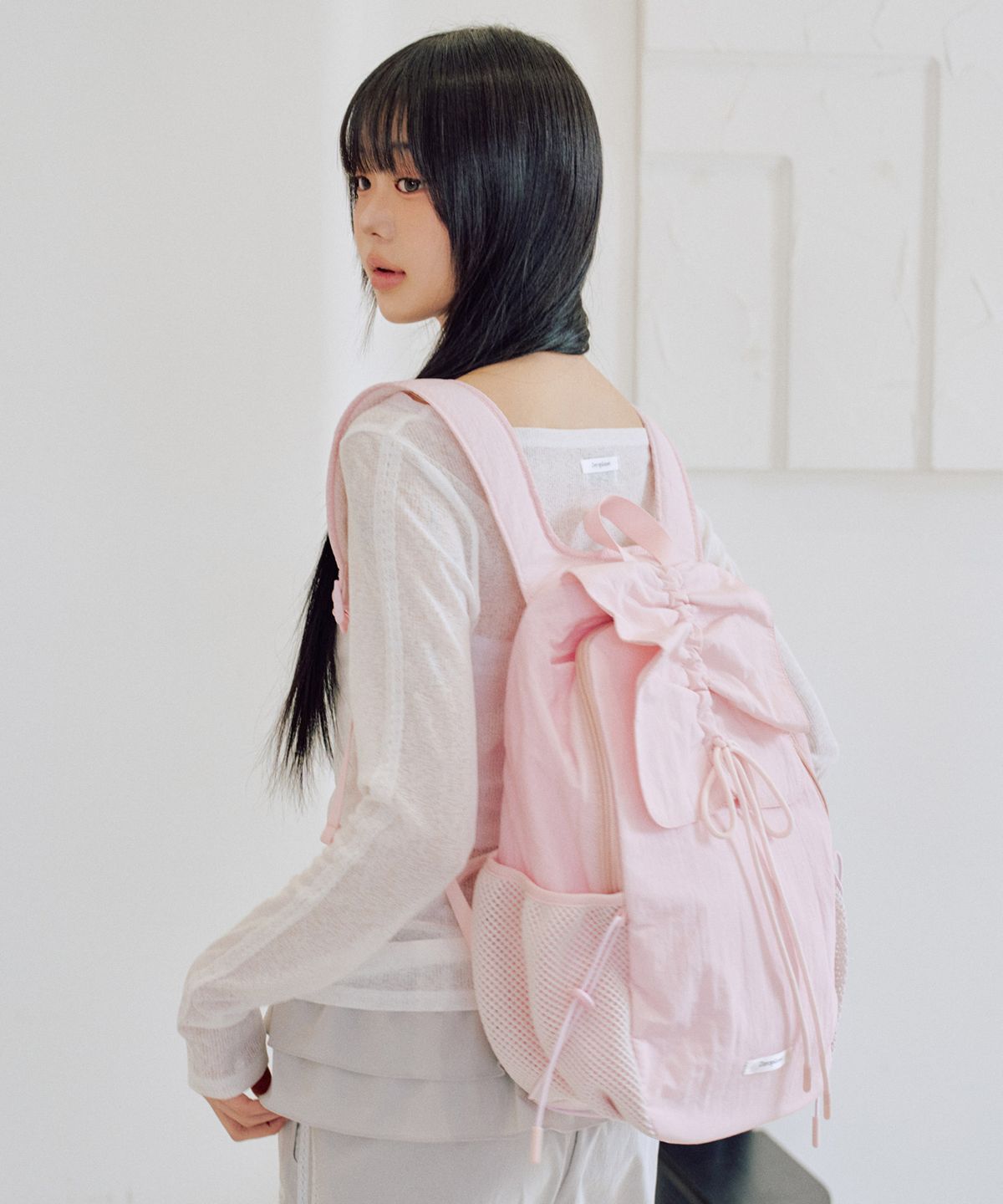 제로플래닛(ZEROPLANET) 나일론 셔링 리본 백팩 [PINK]