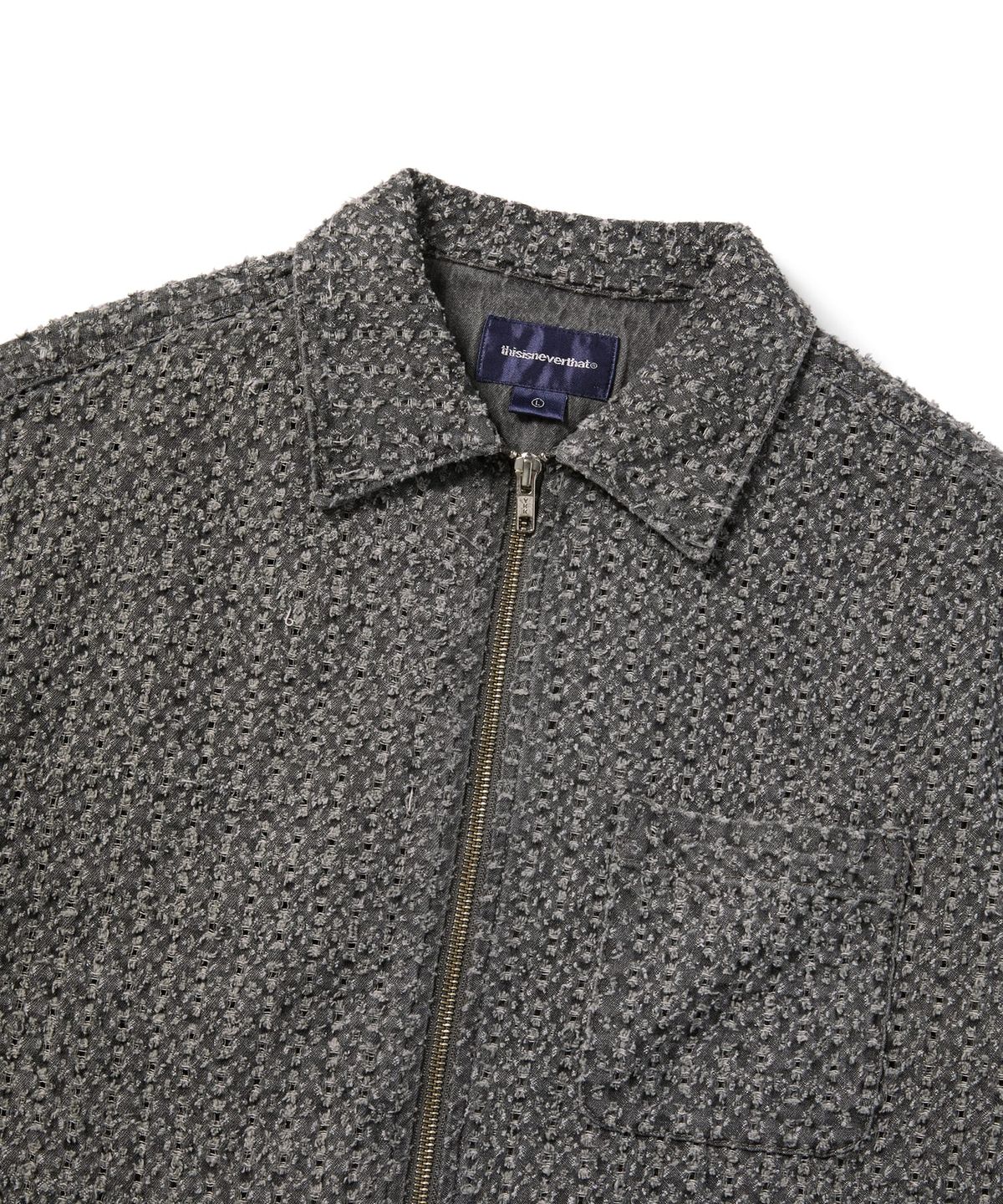 디스이즈네버댓(THISISNEVERTHAT) Damaged Denim Zip S/S Shirt Grey