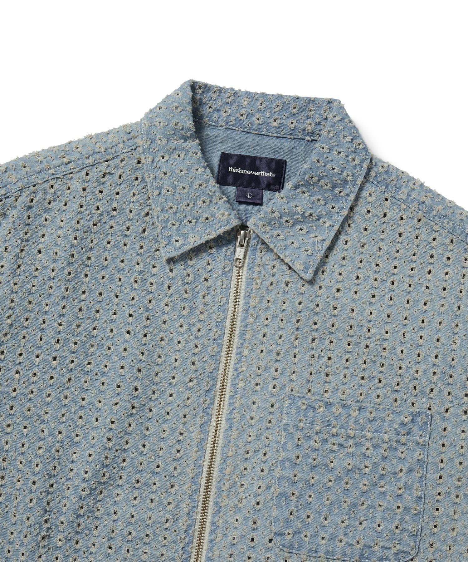 MUSINSA | thisisneverthat® Damaged Denim Zip S/S Shirt