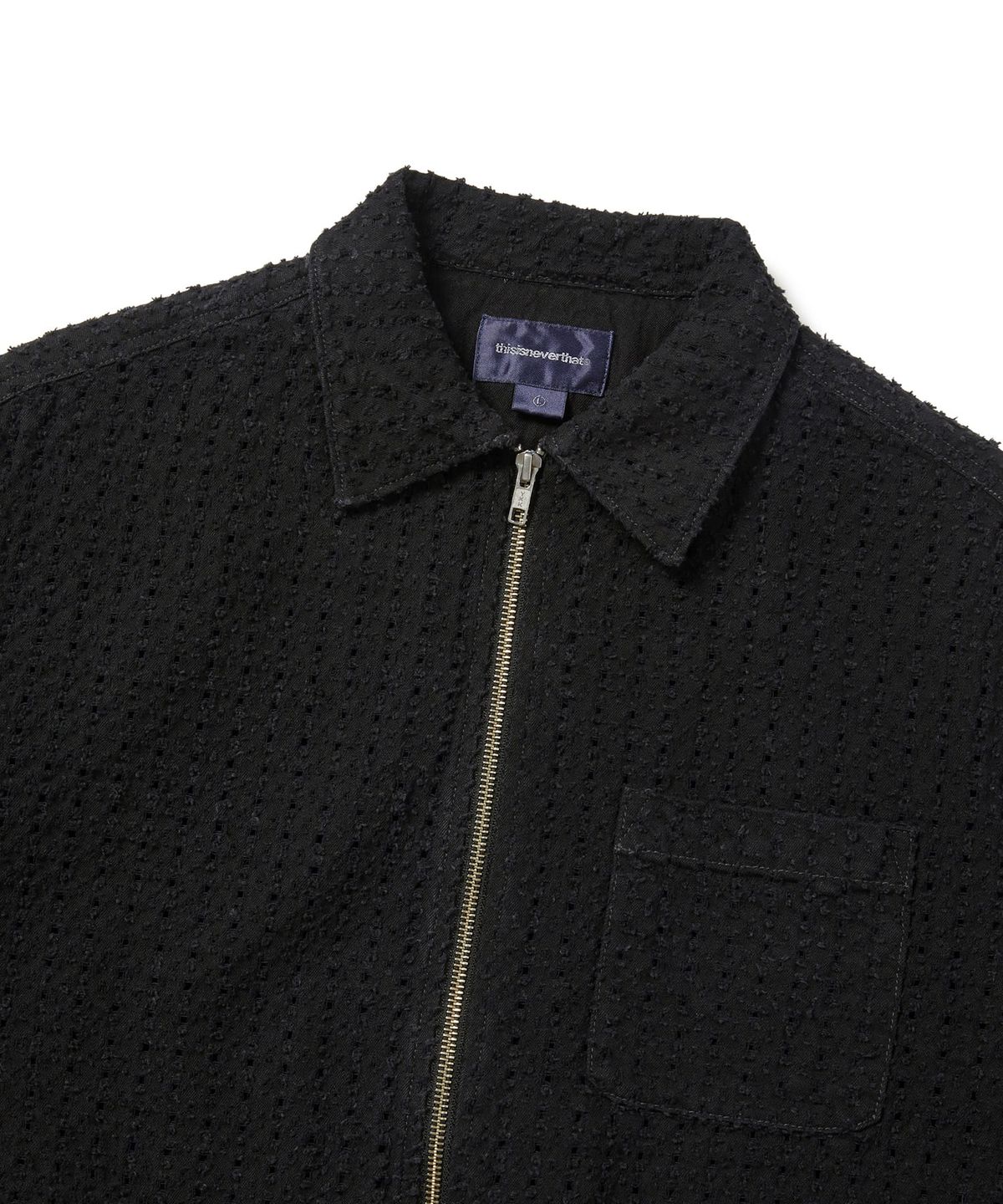 디스이즈네버댓(THISISNEVERTHAT) Damaged Denim Zip S/S Shirt Black