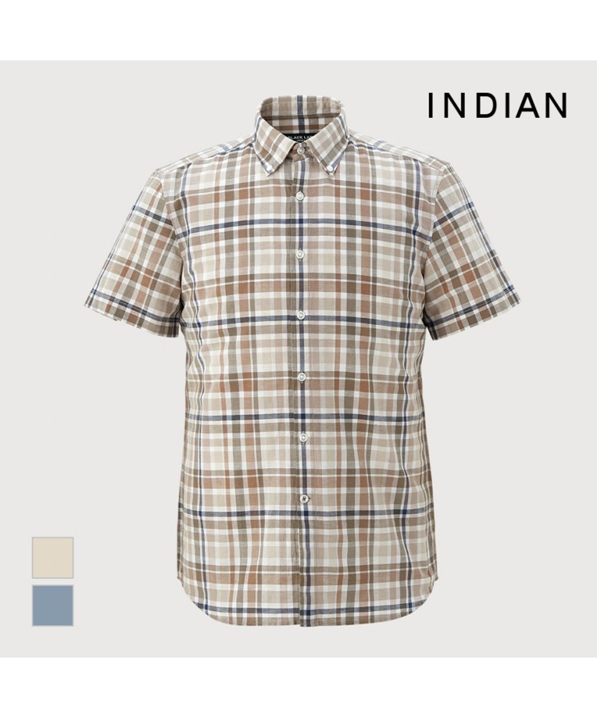 인디안(INDIAN) 린넨블랜드 미디움체크 반팔셔츠_MIUNSYM3271