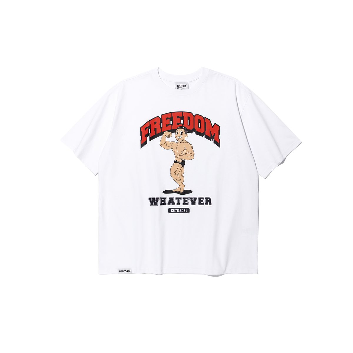 프리덤(FREEDOM) 사이드 체스트 맨 프린팅 티셔츠 (화이트)