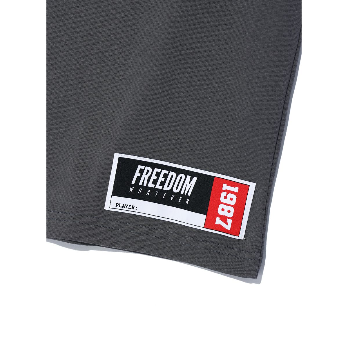 프리덤(FREEDOM) 오버핏 백 프린팅 티셔츠 (다크그레이/블루)