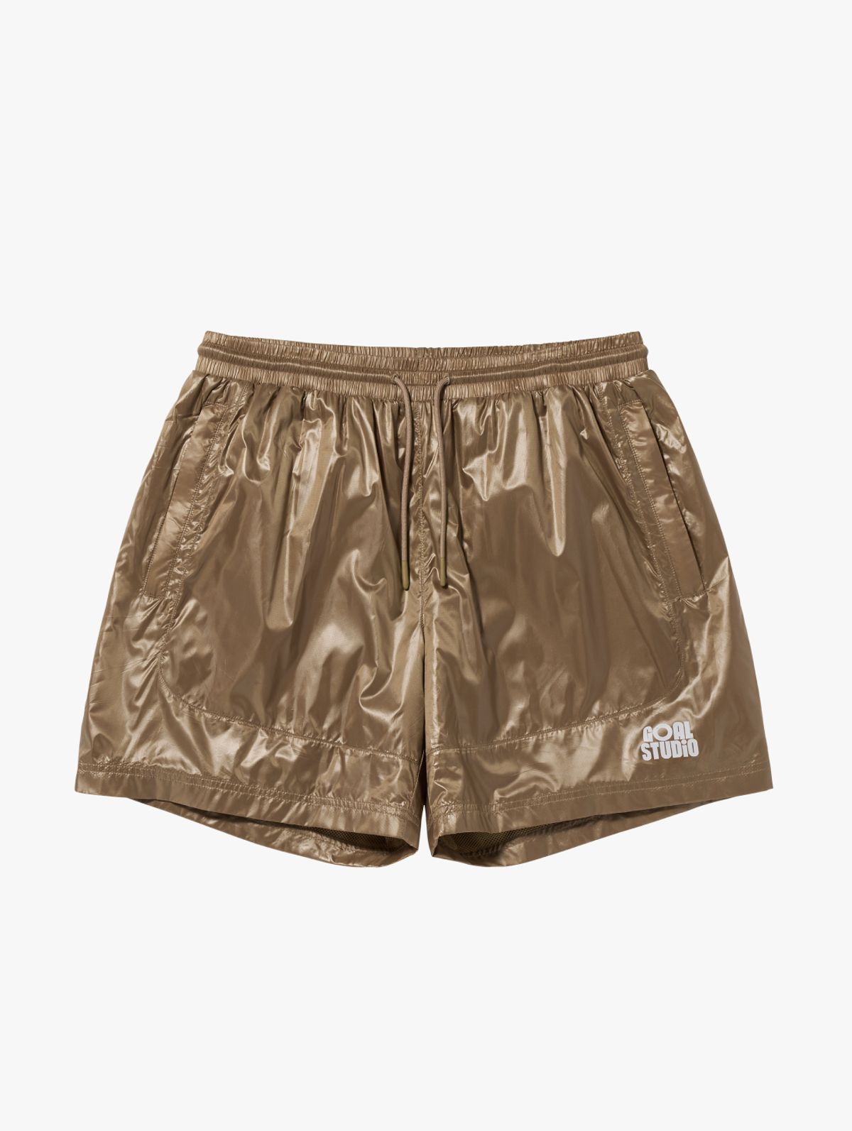 골스튜디오(GOALSTUDIO) GLOSSY MESH LINED SHORTS-BROWN