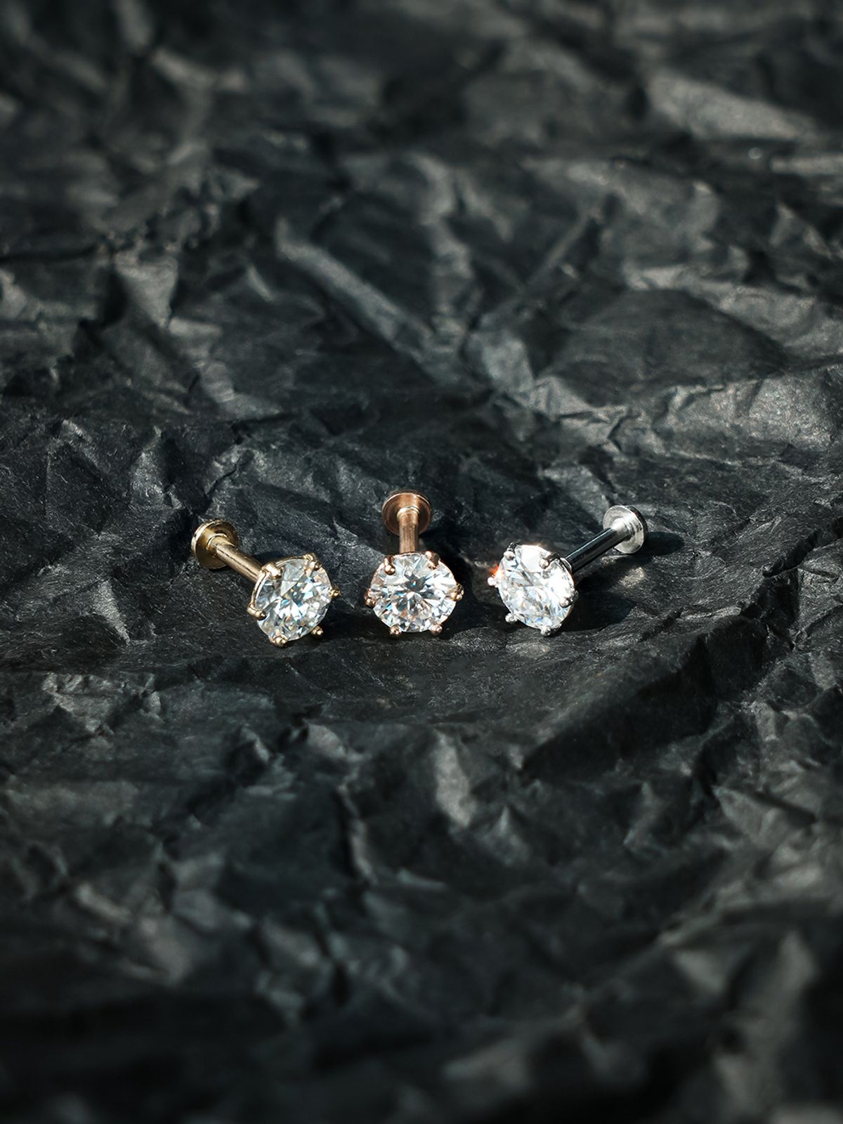 미니멀피어싱(MINIMALPIERCING) [1mm/1.2mm]14K 인터널 모이사나이트 다이아 육발 라블렛 피어싱