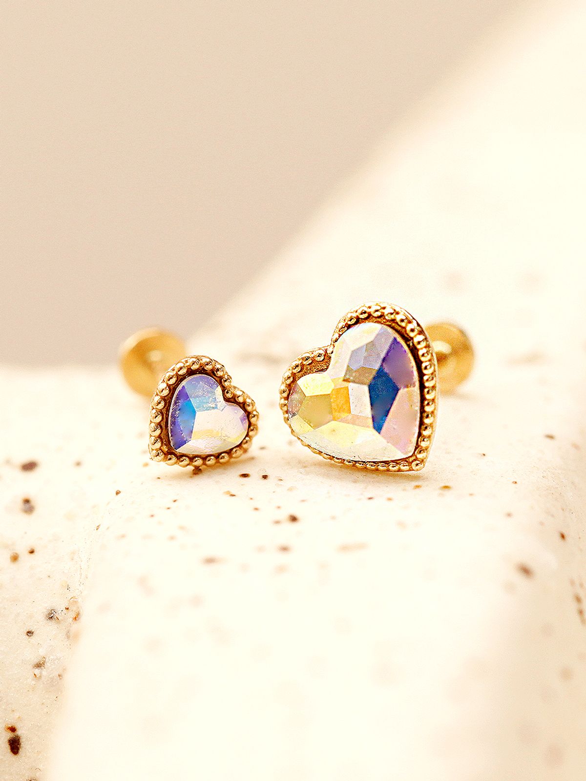 미니멀피어싱(MINIMALPIERCING) 14K 인터널 스왈 스톤 하트 사각 라블렛 피어싱