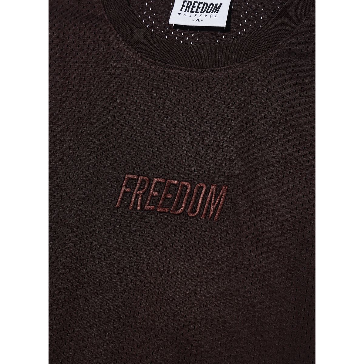 프리덤(FREEDOM) 로고 메쉬 오버핏 티셔츠 (브라운)