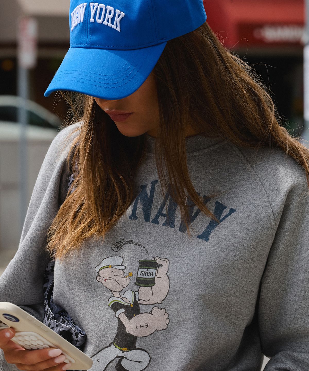 에르에르(ERER) Vintage Artwork Raglan Sweatshirt Melange Gray