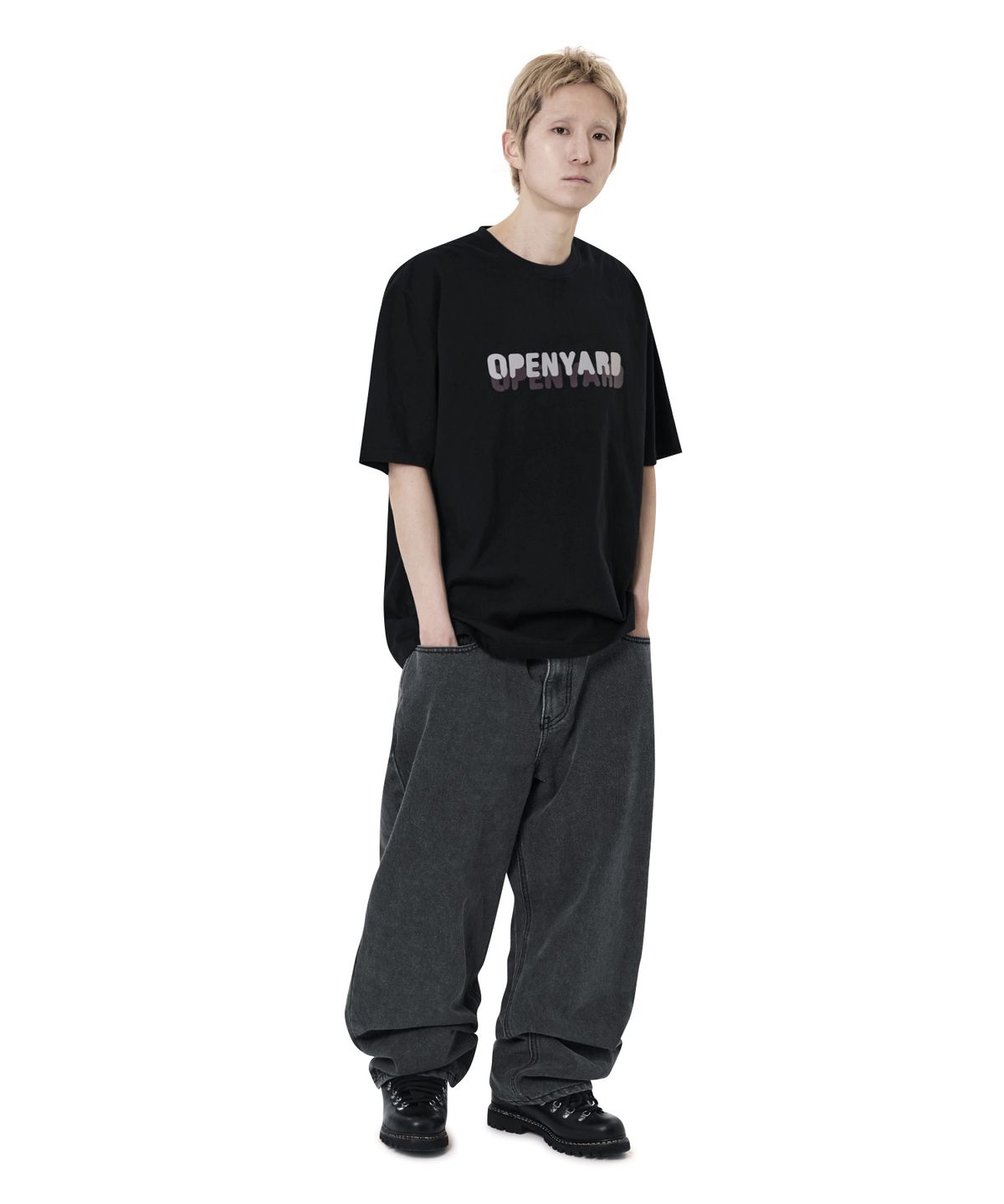 오픈야드(오와이)(OPENYARD(OY)) OVERLAY LOGO TEE - BLACK
