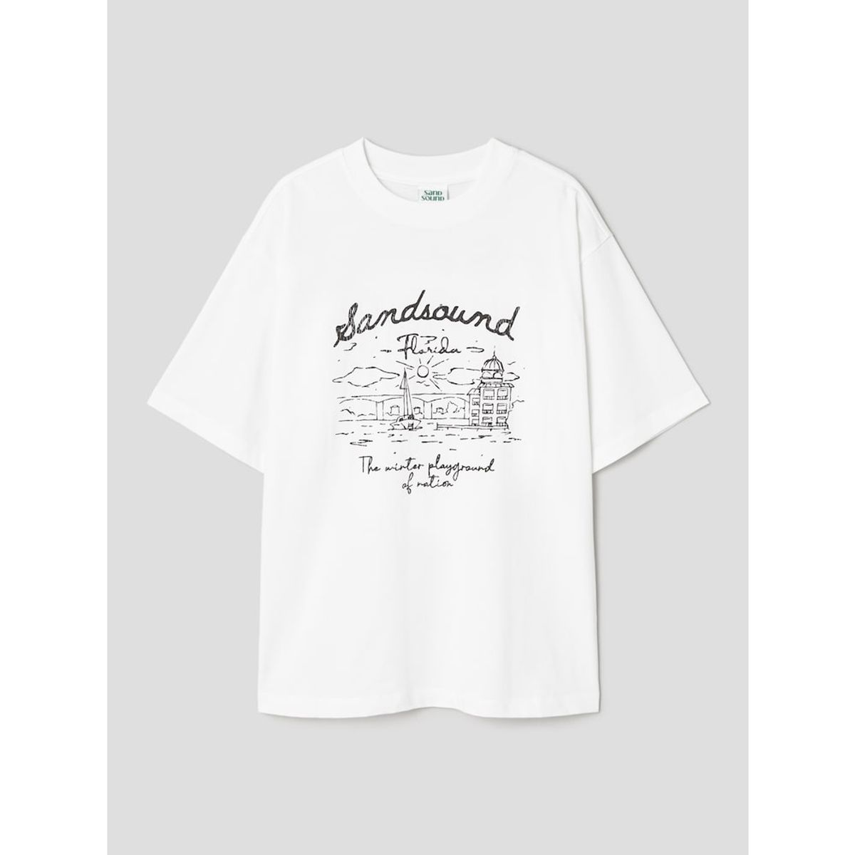샌드 사운드(SAND SOUND) (UNISEX) 핸드드로잉 그래픽 오버핏 반팔 티셔츠  화이트