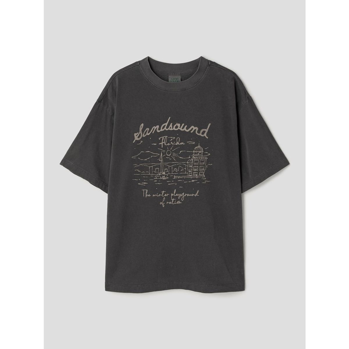 샌드 사운드(SAND SOUND) (UNISEX) 핸드드로잉 그래픽 오버핏 반팔 티셔츠  차콜