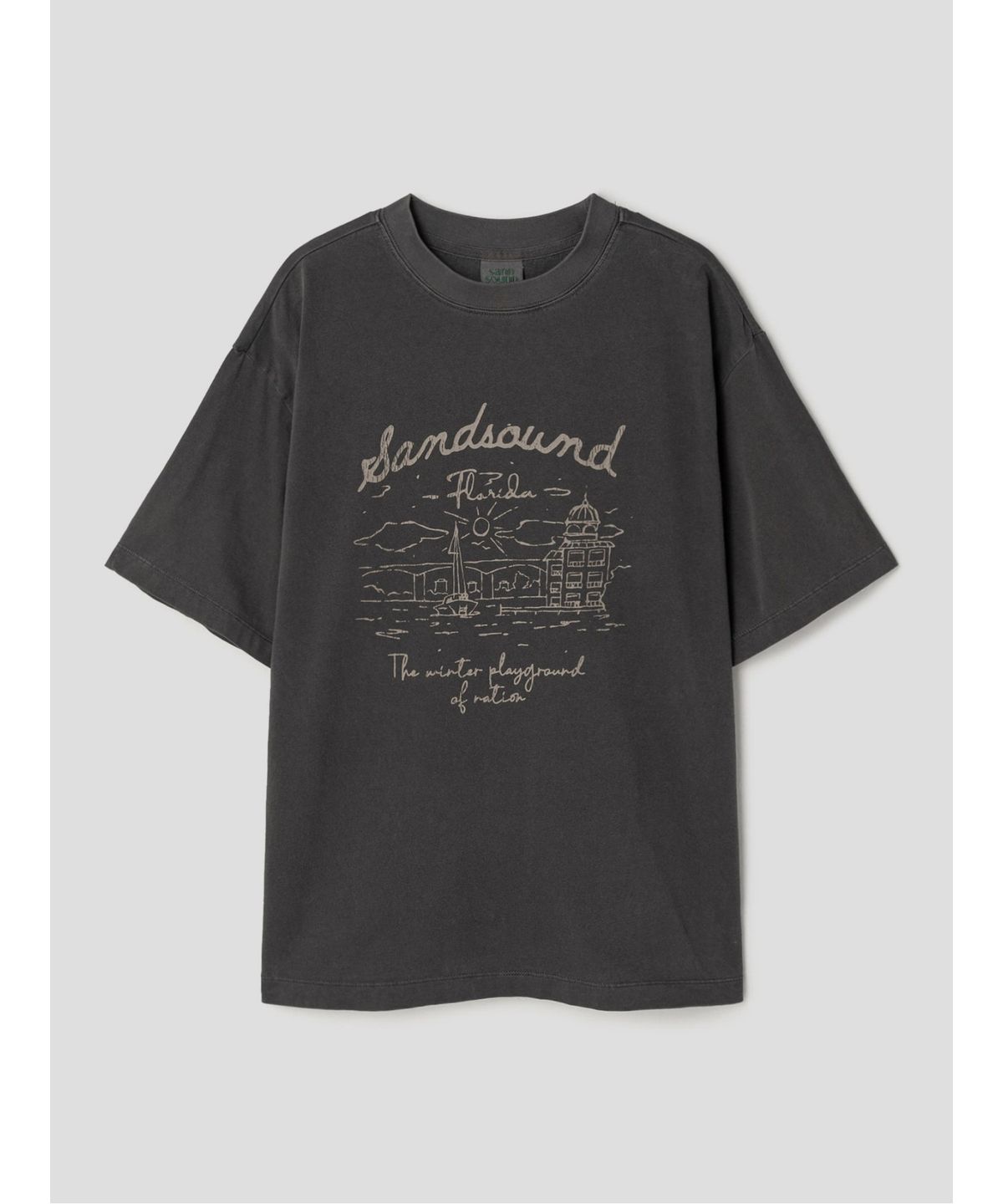 샌드 사운드(SAND SOUND) (UNISEX) 핸드드로잉 그래픽 오버핏 반팔 티셔츠  차콜