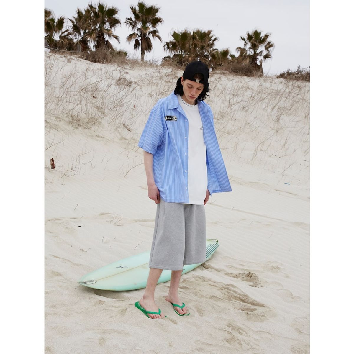 샌드 사운드(SAND SOUND) (UNISEX) 스트라이프 오픈카라 셔츠  라이트 블루