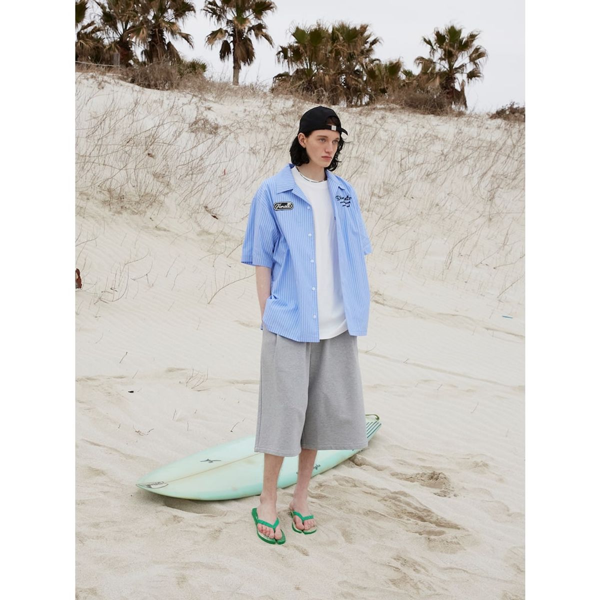샌드 사운드(SAND SOUND) (UNISEX) 스트라이프 오픈카라 셔츠  라이트 블루