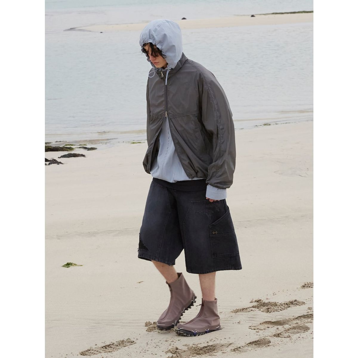샌드 사운드(SAND SOUND) (UNISEX) 시어 라이닝 바람막이  차콜