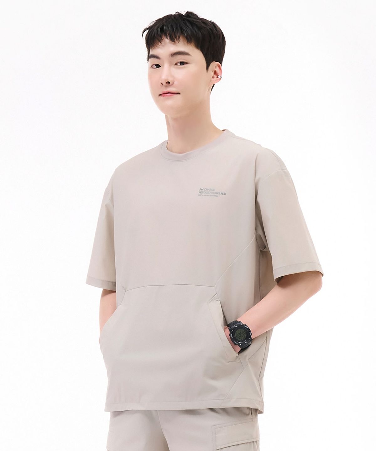 체이스컬트(CHASECULT) 공용 쿨 스트레치 포켓 반팔 티셔츠-베이지