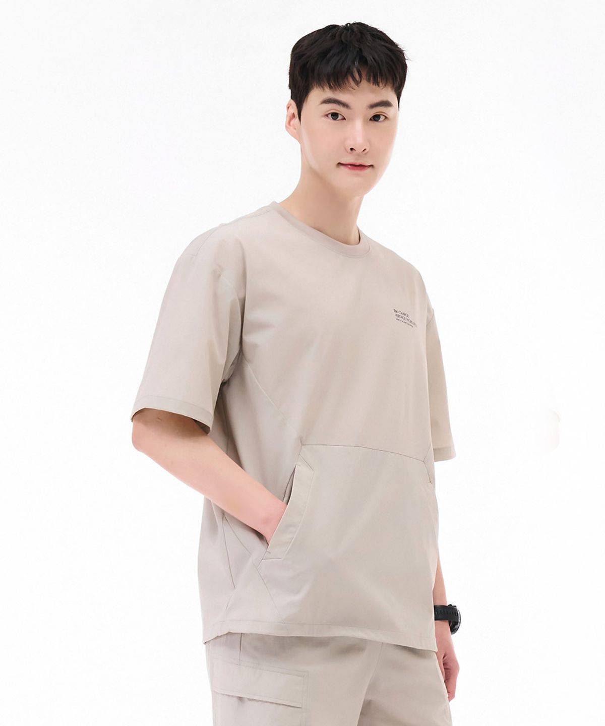 체이스컬트(CHASECULT) 공용 쿨 스트레치 포켓 반팔 티셔츠-베이지
