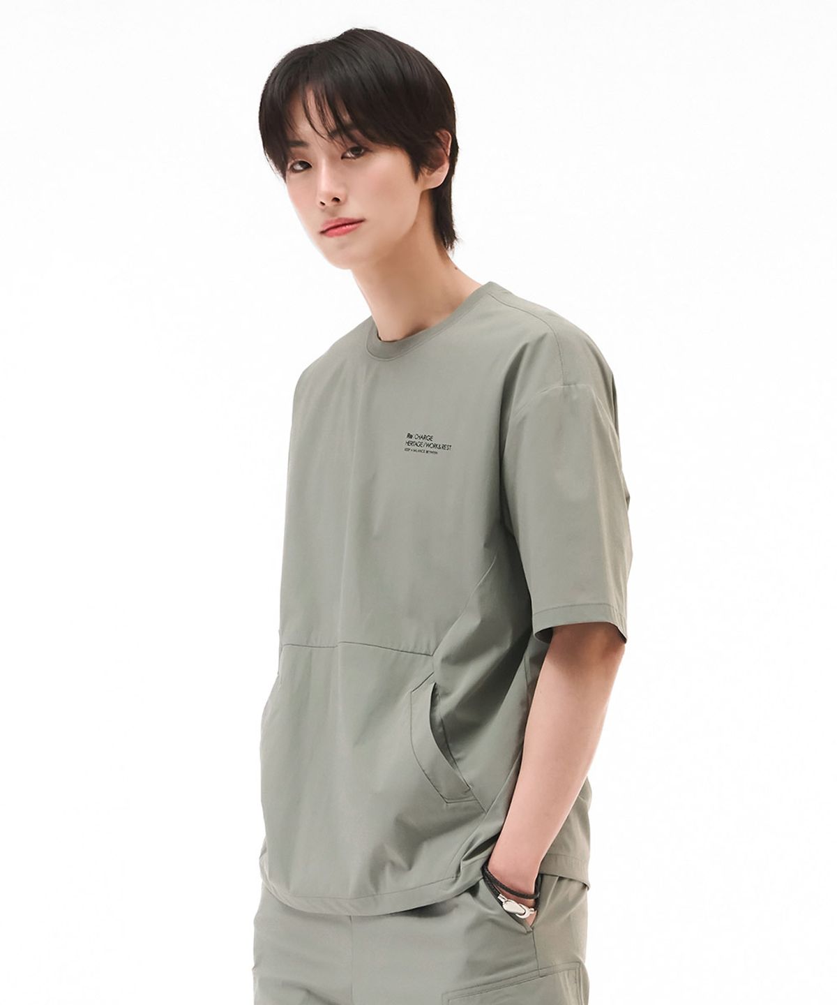 체이스컬트(CHASECULT) 공용 쿨 스트레치 포켓 반팔 티셔츠-카키
