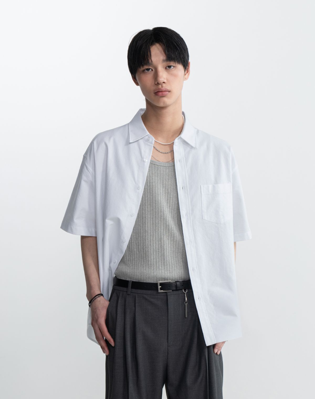 워크온바디오프(WORK ON BODY OFF) 노마드 오버핏 옥스포드 반팔셔츠 [화이트]