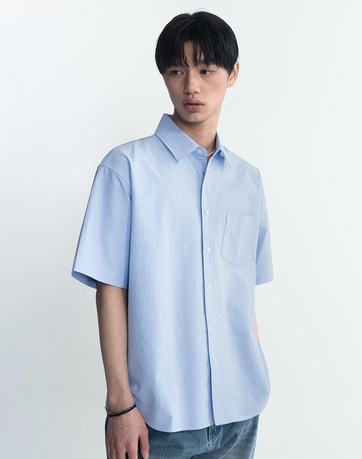 워크온바디오프(WORK ON BODY OFF) 노마드 오버핏 옥스포드 반팔셔츠 [스카이블루]
